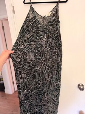 lovestitch Black Maxi Slip Dress with White Geometric Print